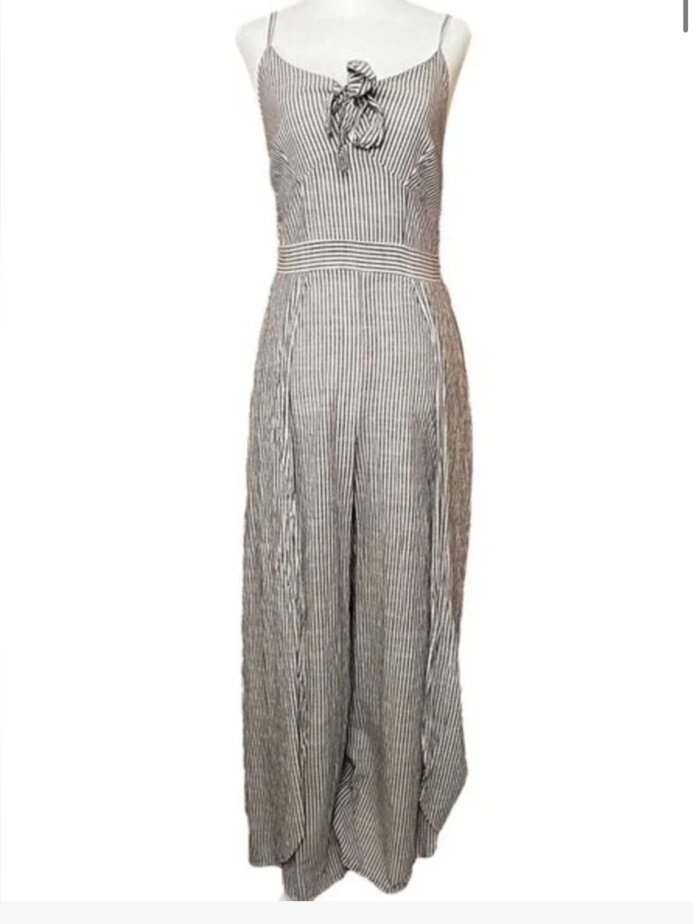 Japna Gray and White Striped Sleeveless Wide-Leg Jumpsuit